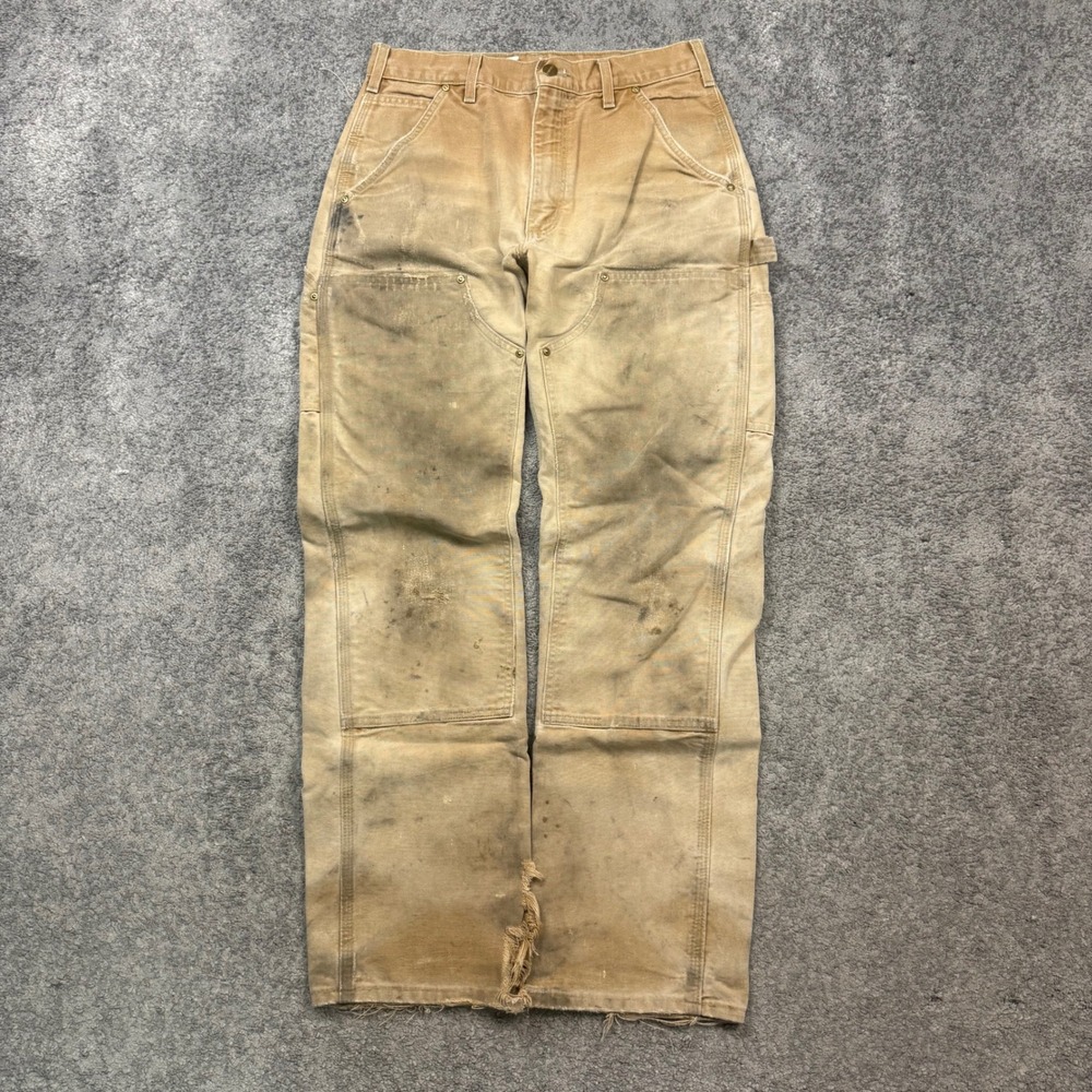 Carhartt Double Knee Work Pants Tan Brown 31x32 Distressed Vintage USA Made